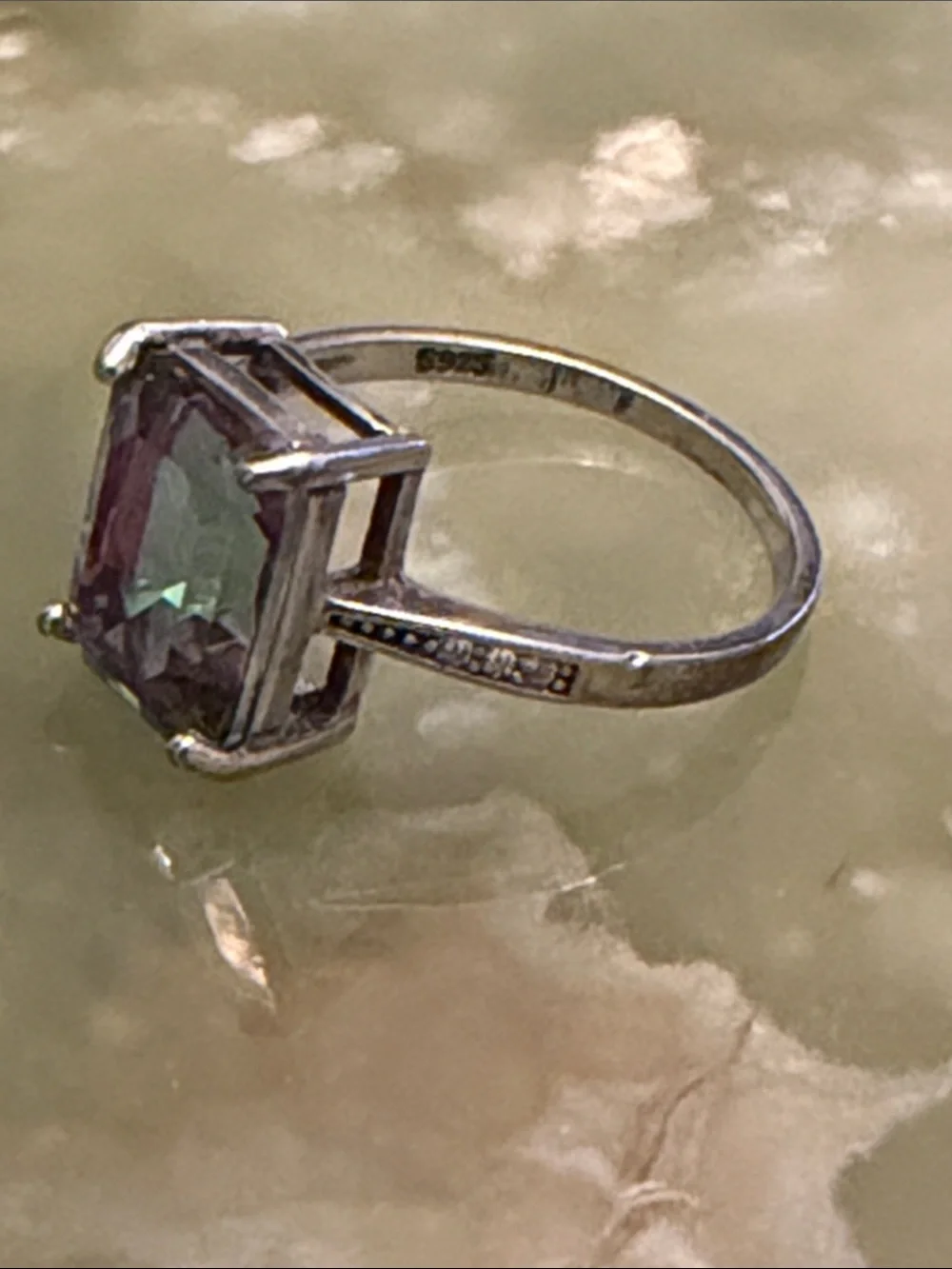 Iridescent Topaz-Cut Square Ring - Size 5.9 US